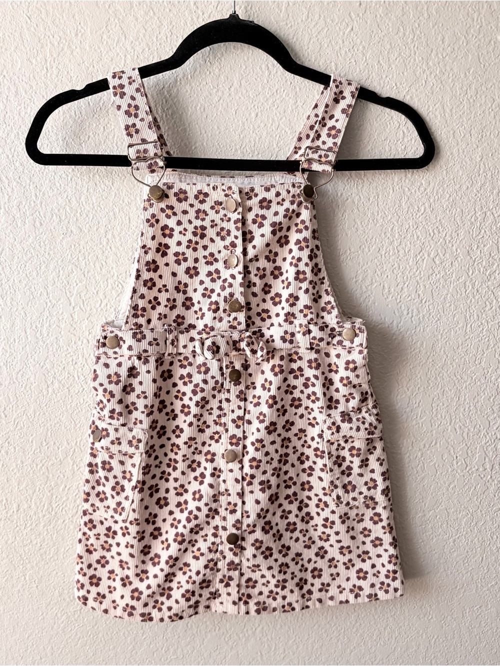 Kids Floral Print Corduroy Overall Dress - purple Brown size 6X fall winter